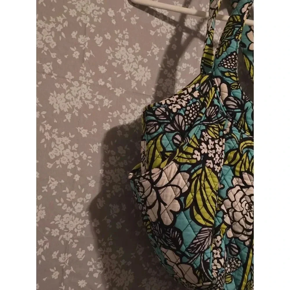 Vera Bradley Womens Tote Bag Island Bloom Teal‎ and Lime Green with Makeup Bag